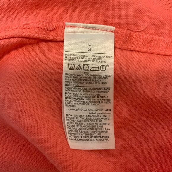 Old Navy Coral Pink V Neck Smocked Back Linen Blend Dress Large - Picture 12 of 12